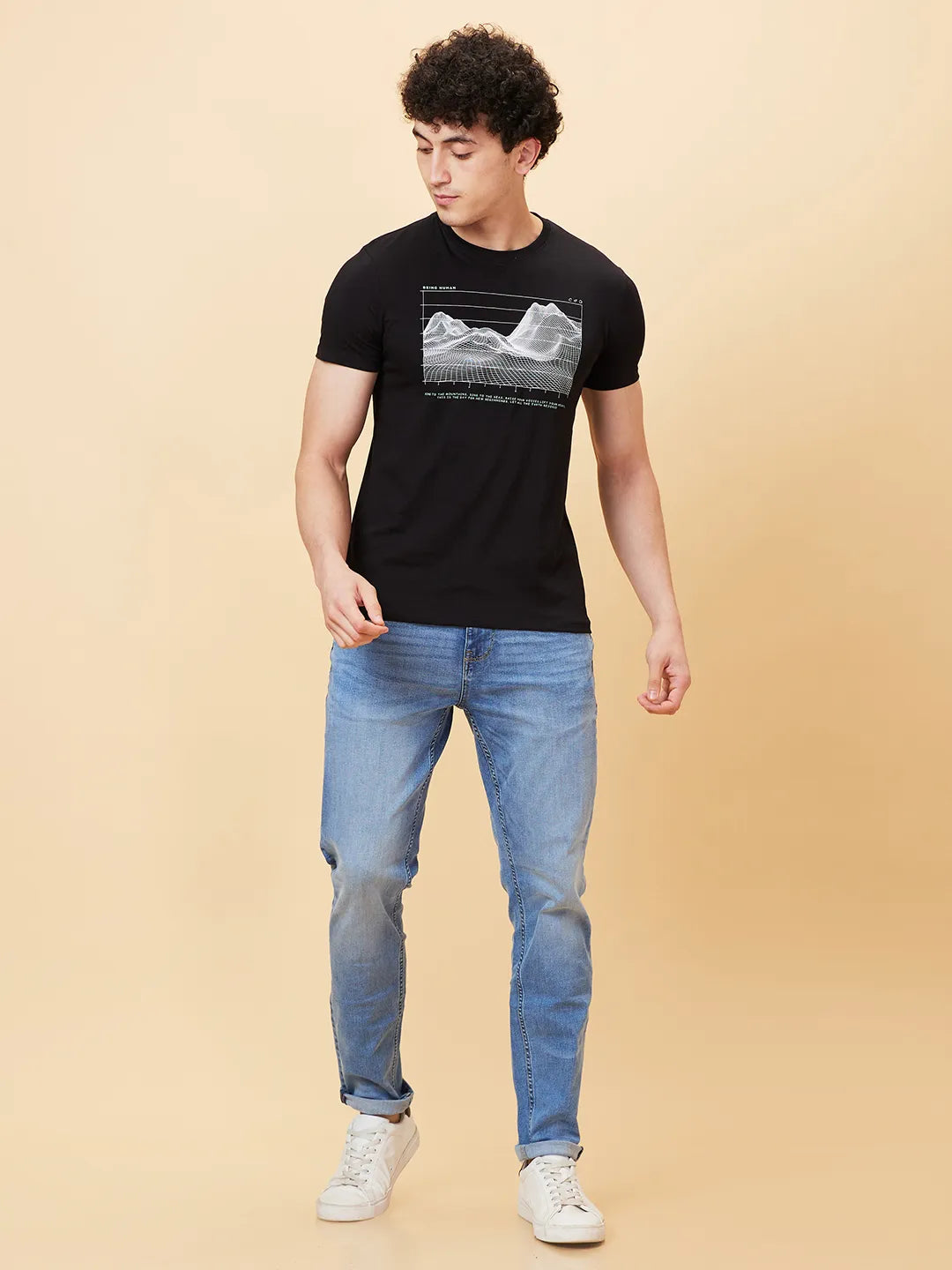 Black Slim Fit Round Neck Men's T-Shirt by Being Human Clothing