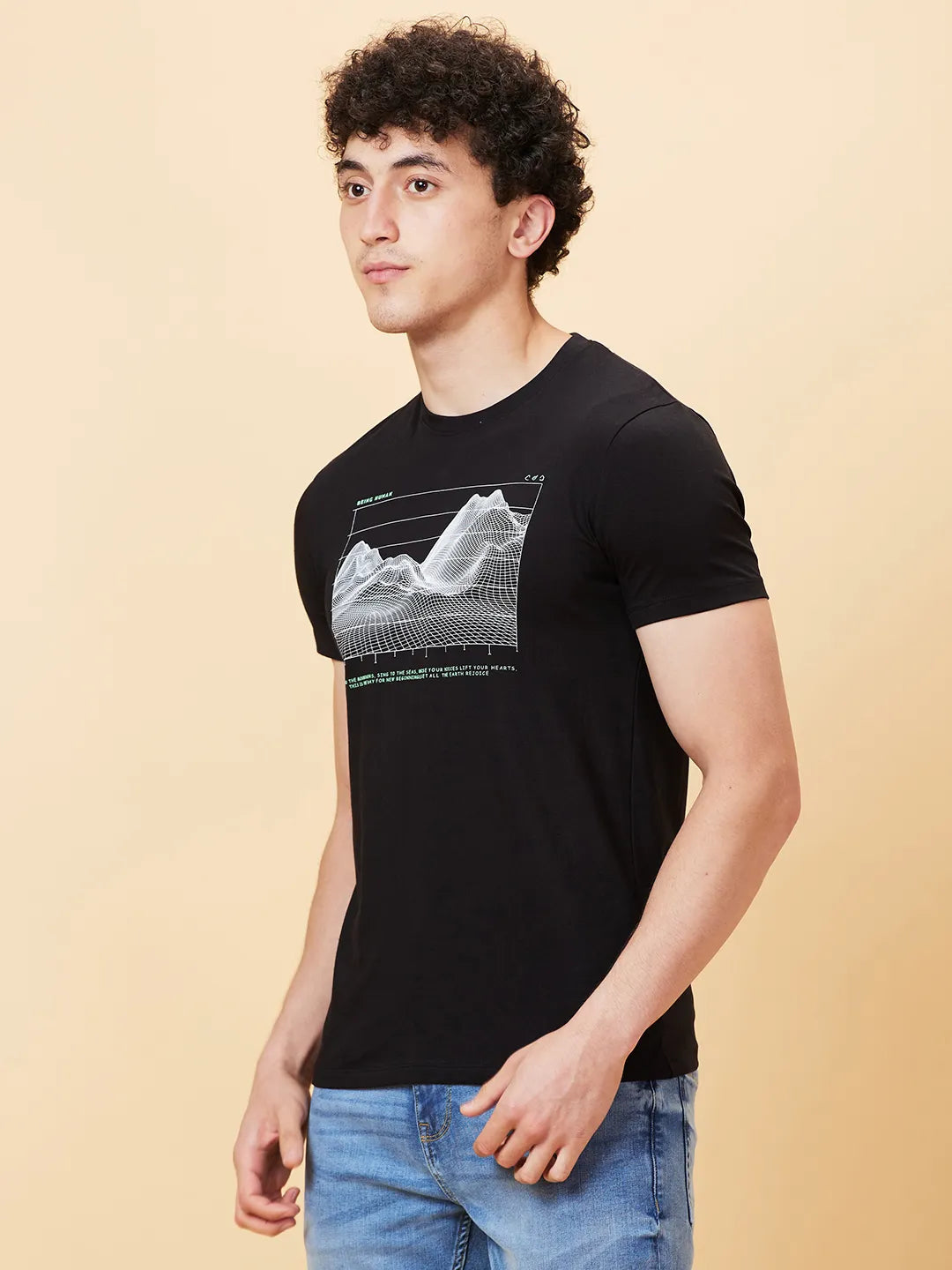 Black Slim Fit Round Neck Men's T-Shirt by Being Human Clothing