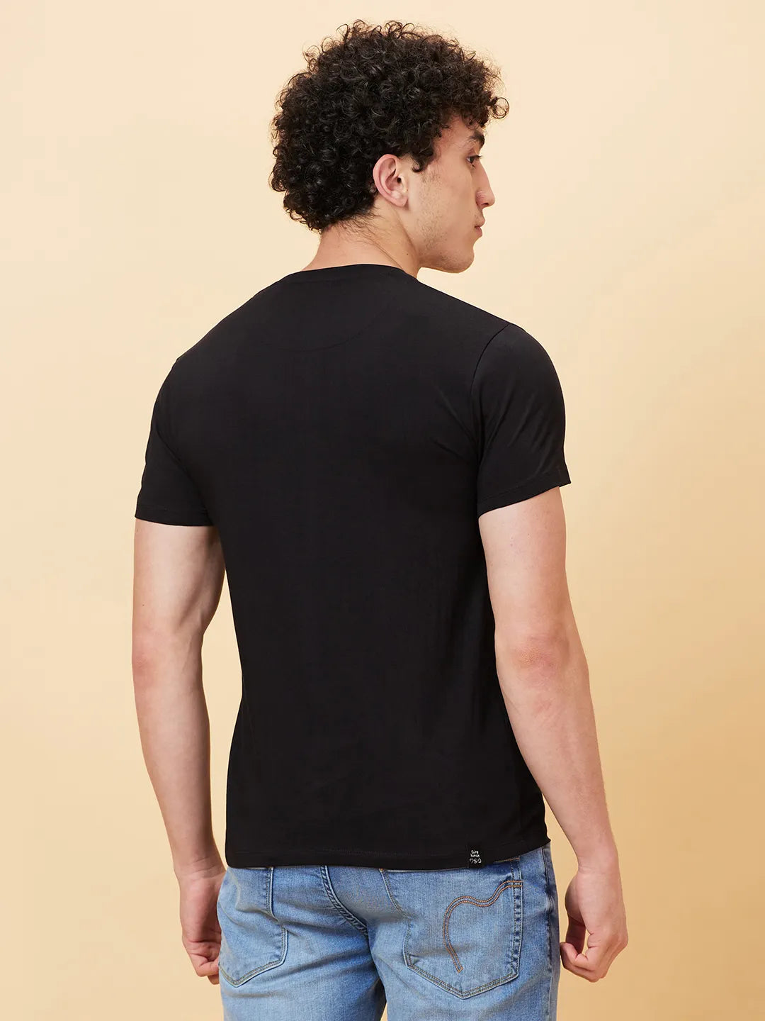 Black Slim Fit Round Neck Men's T-Shirt by Being Human Clothing