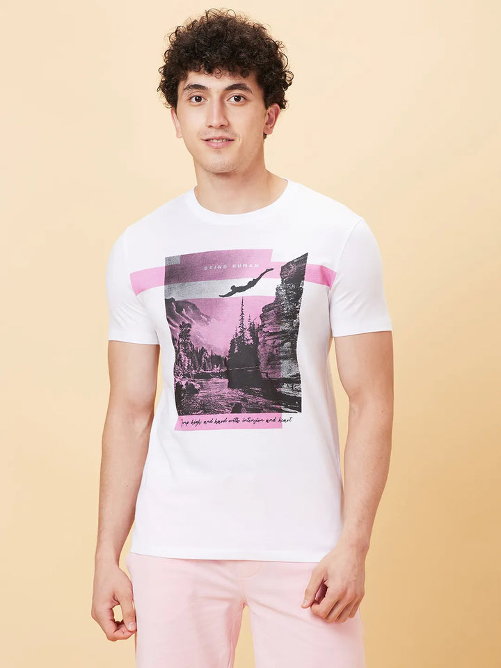 White Slim Fit Men's Short Sleeves T-Shirt by Being Human Clothing
