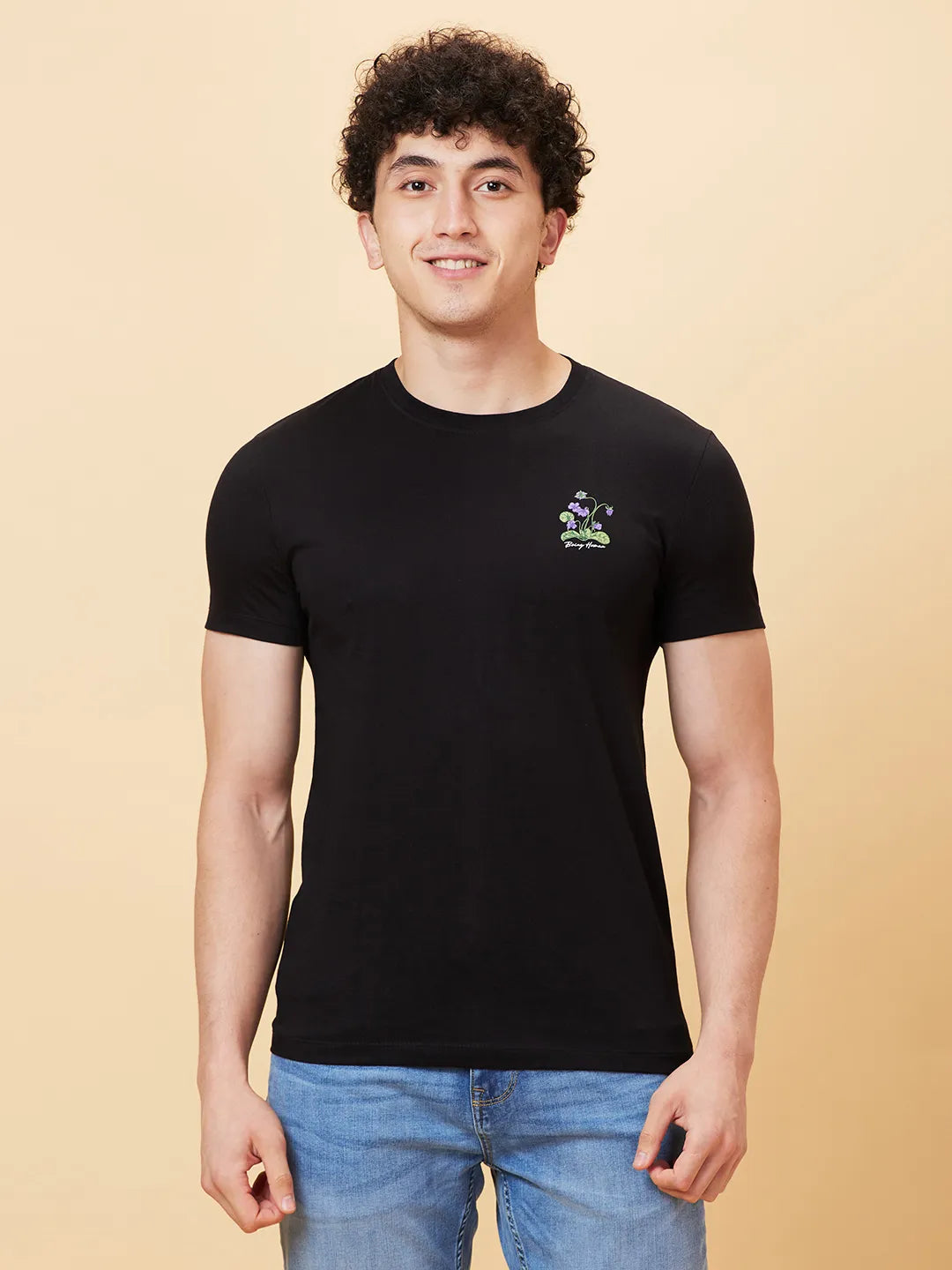 Black Slim Fit Round Neck Men's T-Shirt by Being Human Clothing