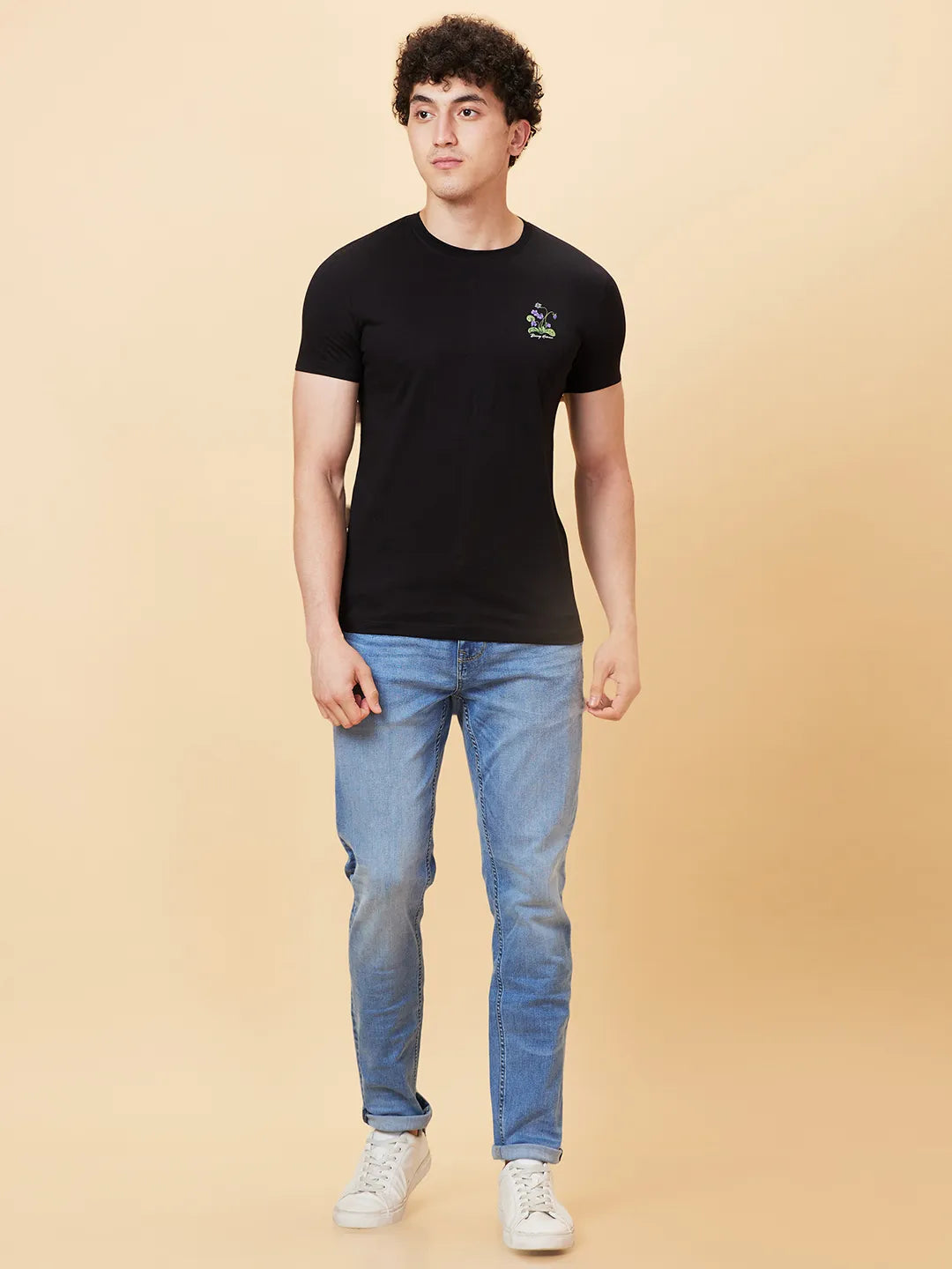 Black Slim Fit Round Neck Men's T-Shirt by Being Human Clothing