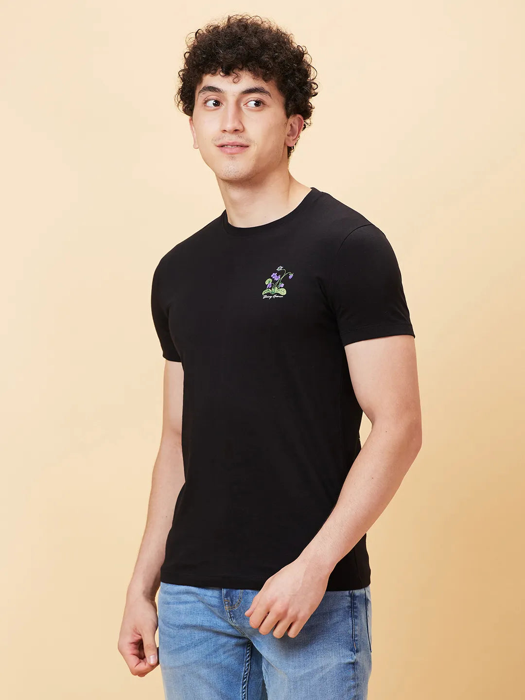 Black Slim Fit Round Neck Men's T-Shirt by Being Human Clothing