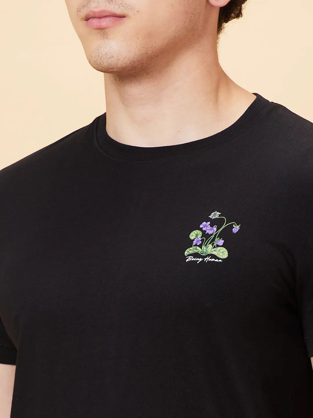 Black Slim Fit Round Neck Men's T-Shirt by Being Human Clothing