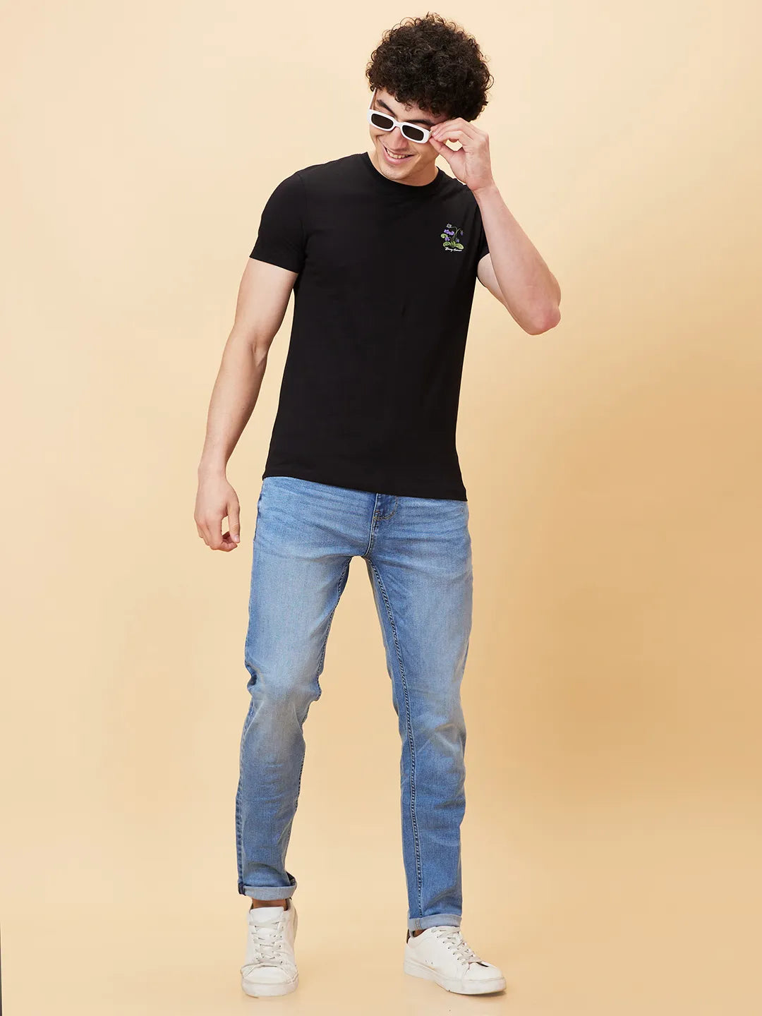 Black Slim Fit Round Neck Men's T-Shirt by Being Human Clothing