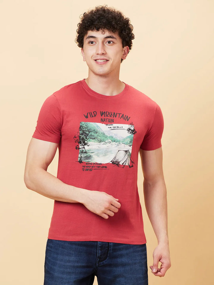 Mineral Red Slim Fit Round Neck Men's T-Shirt by Being Human Clothing