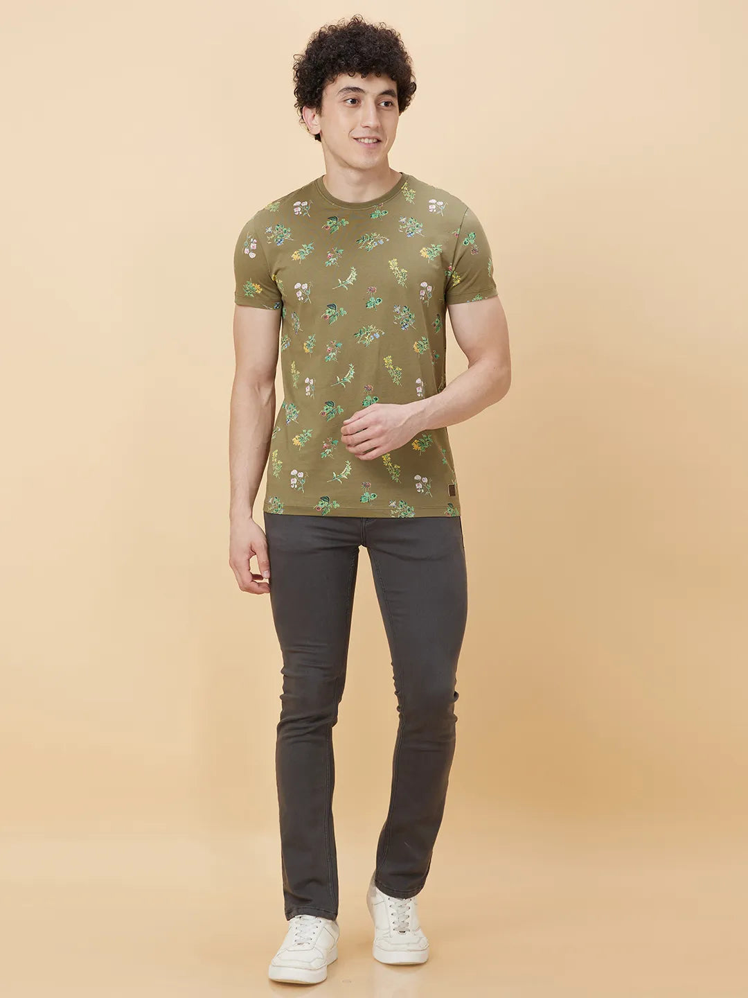 Olive Regular Fit Round Neck Men's T-Shirt by Being Human Clothing