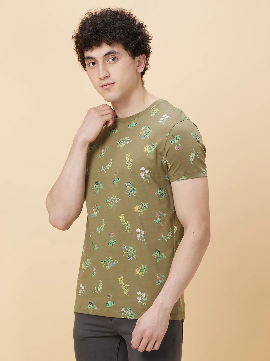 Olive Regular Fit Round Neck Men's T-Shirt by Being Human Clothing