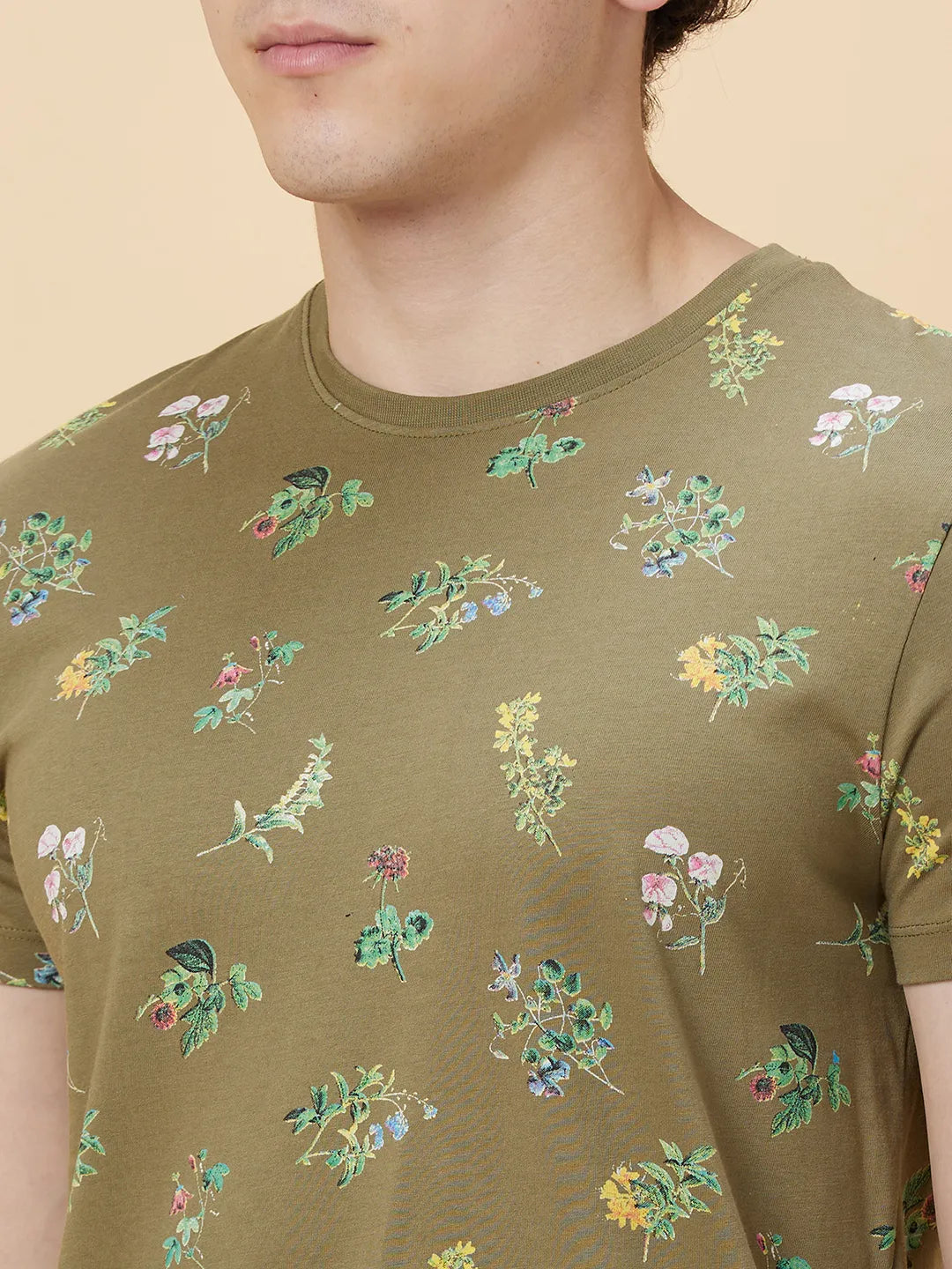 Olive Regular Fit Round Neck Men's T-Shirt by Being Human Clothing