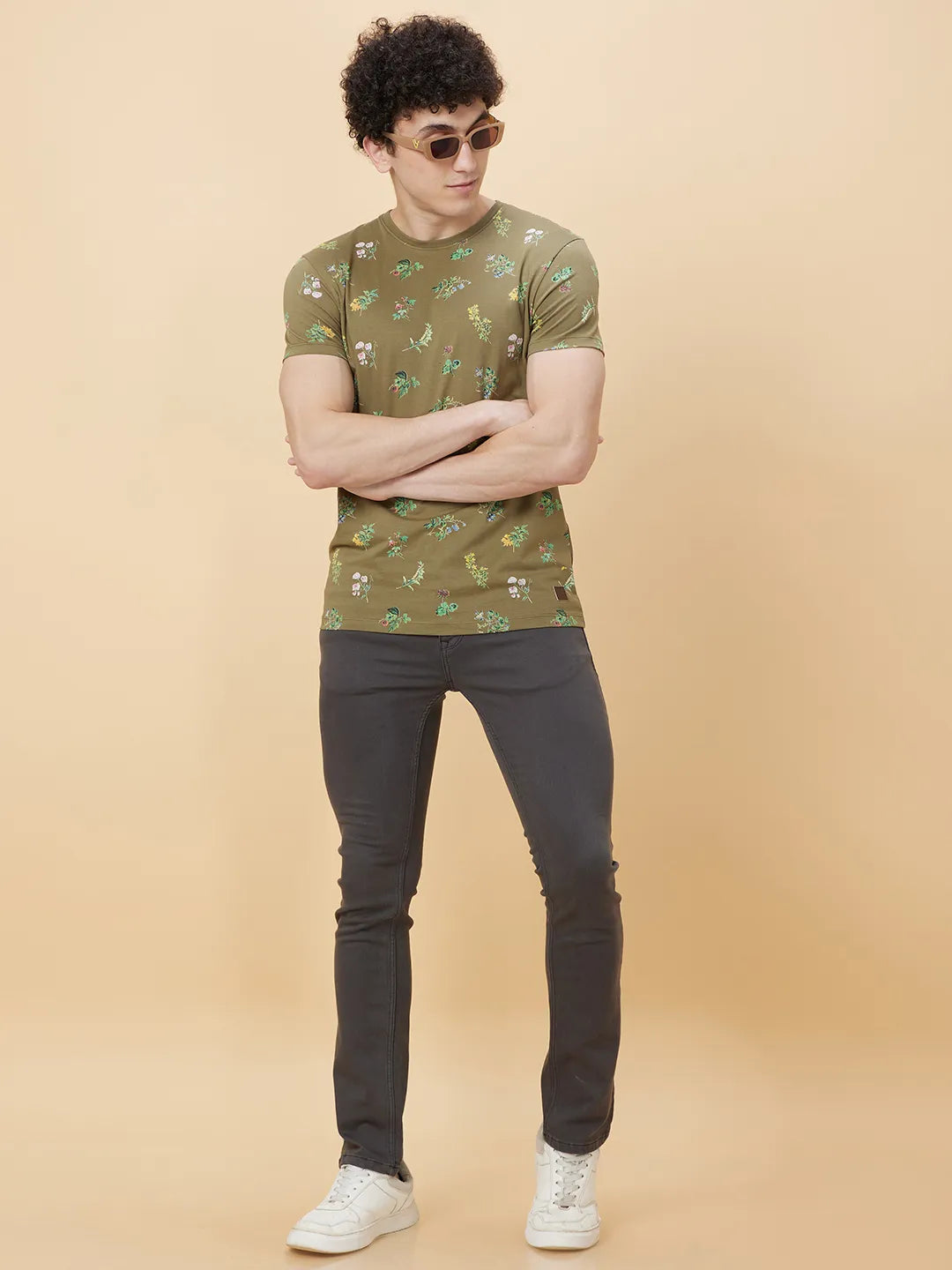 Olive Regular Fit Round Neck Men's T-Shirt by Being Human Clothing