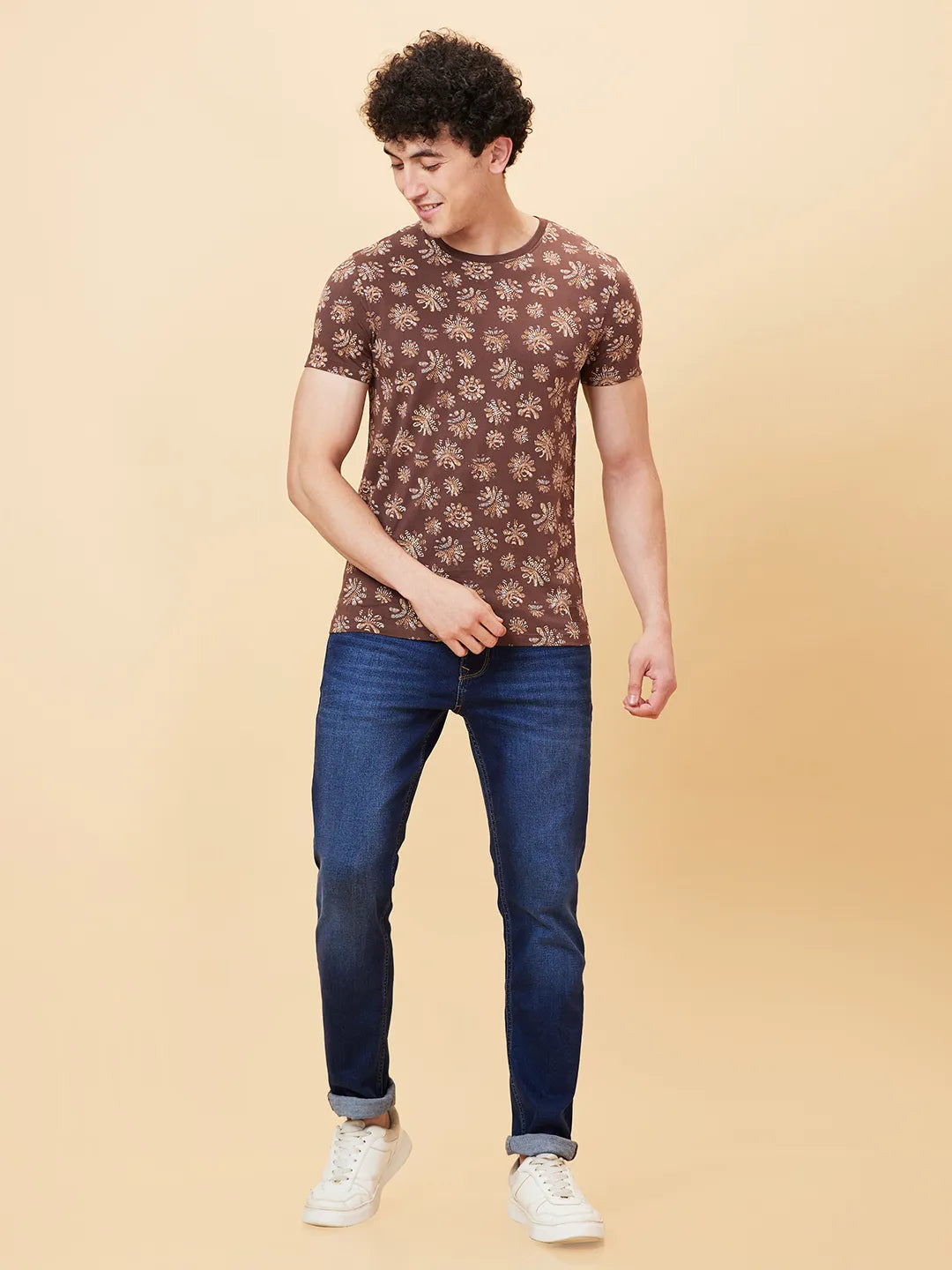 Coffee Regular Fit Round Neck Men's T-Shirt by Being Human Clothing