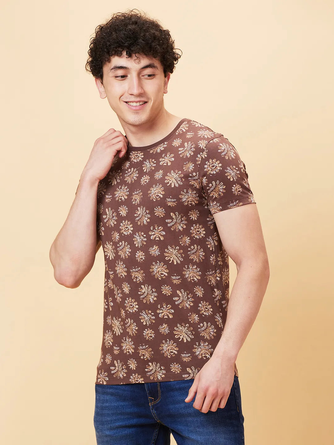 Coffee Regular Fit Round Neck Men's T-Shirt by Being Human Clothing