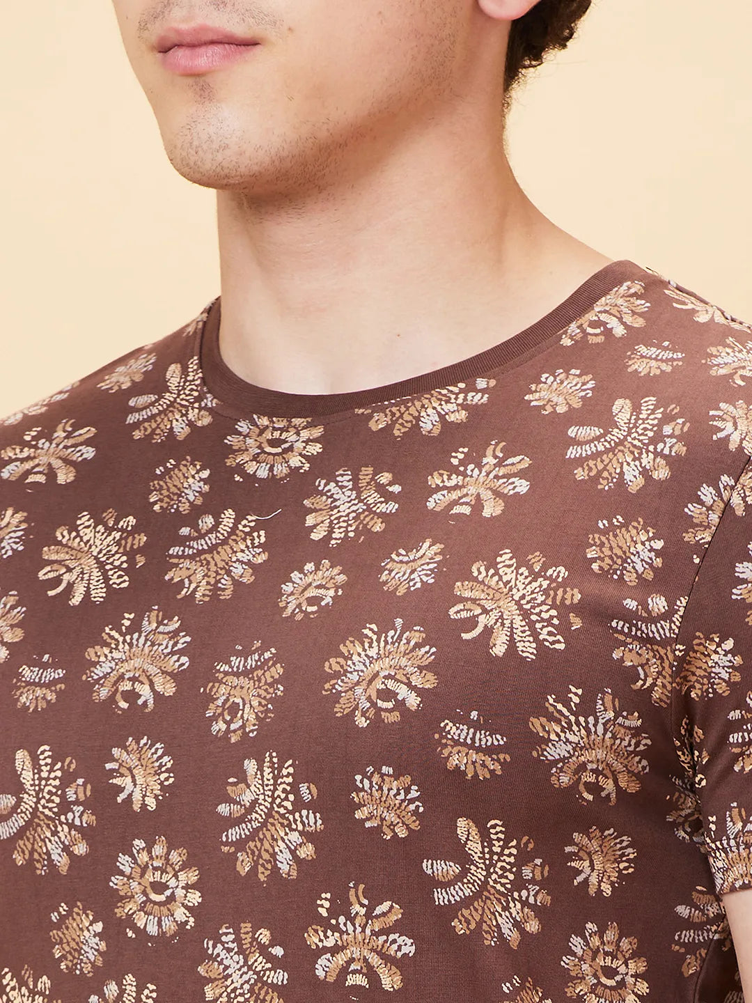 Coffee Regular Fit Round Neck Men's T-Shirt by Being Human Clothing