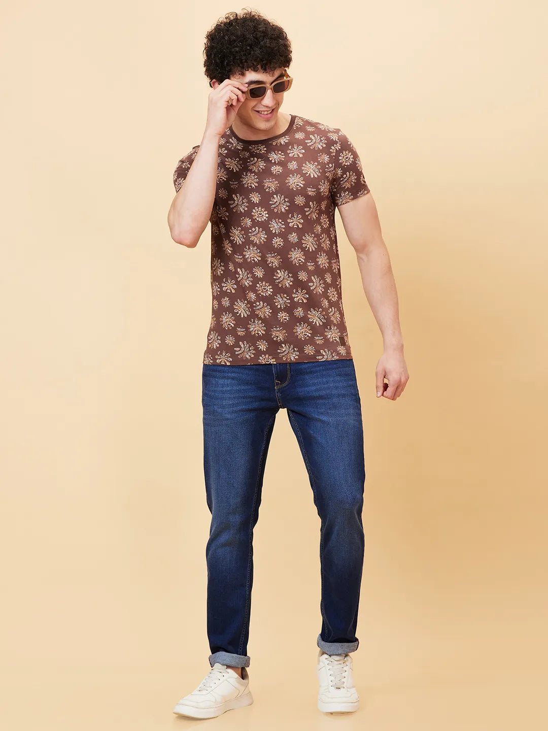 Coffee Regular Fit Round Neck Men's T-Shirt by Being Human Clothing