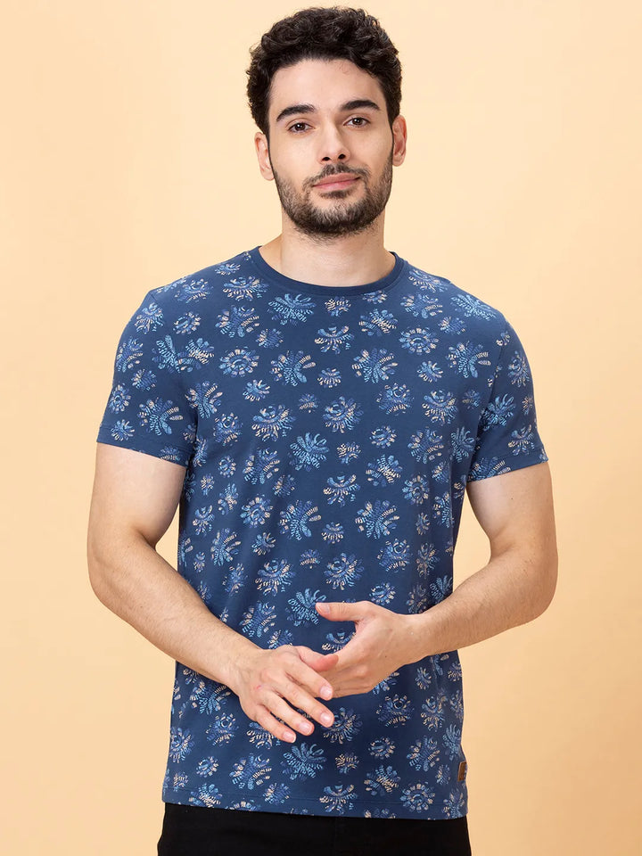 Midnight Blue Regular Fit Round Neck Men's T-Shirt by Being Human Clothing