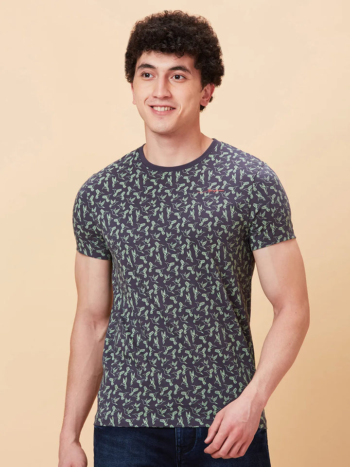 Charcoal Regular Fit Round Neck Men's T-Shirt by Being Human Clothing