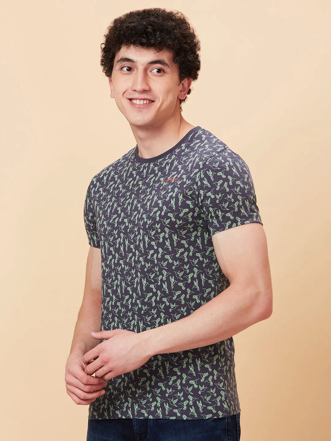 Charcoal Regular Fit Round Neck Men's T-Shirt by Being Human Clothing