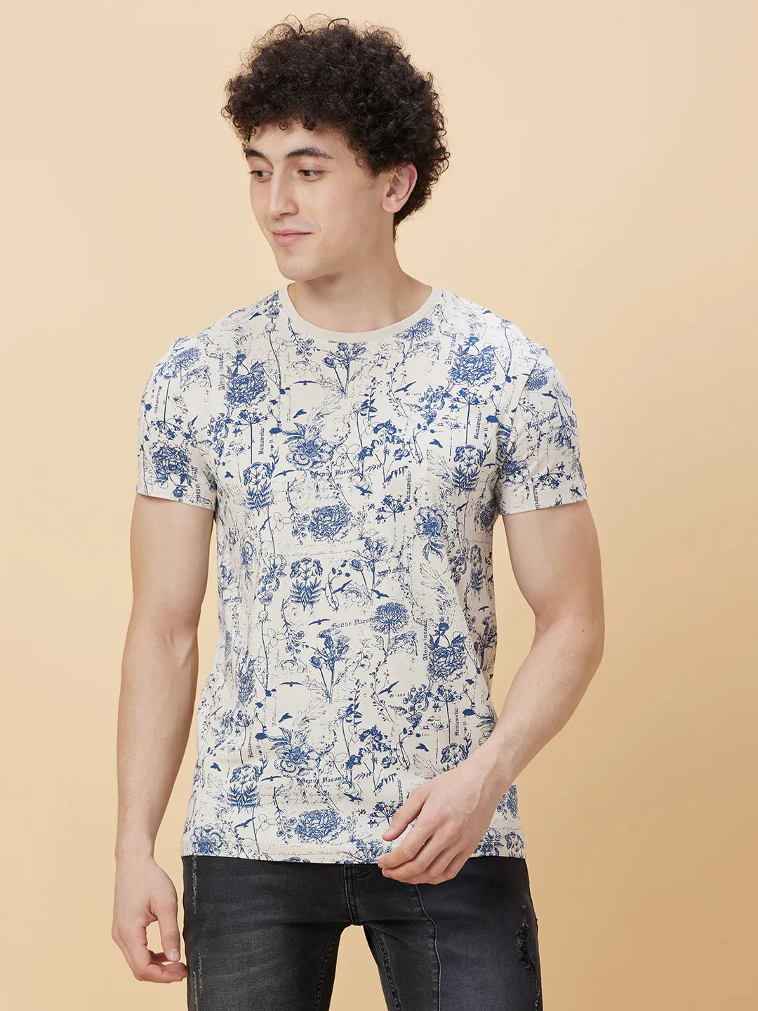 Chalk Regular Fit Round Neck Men's T-Shirt by Being Human Clothing