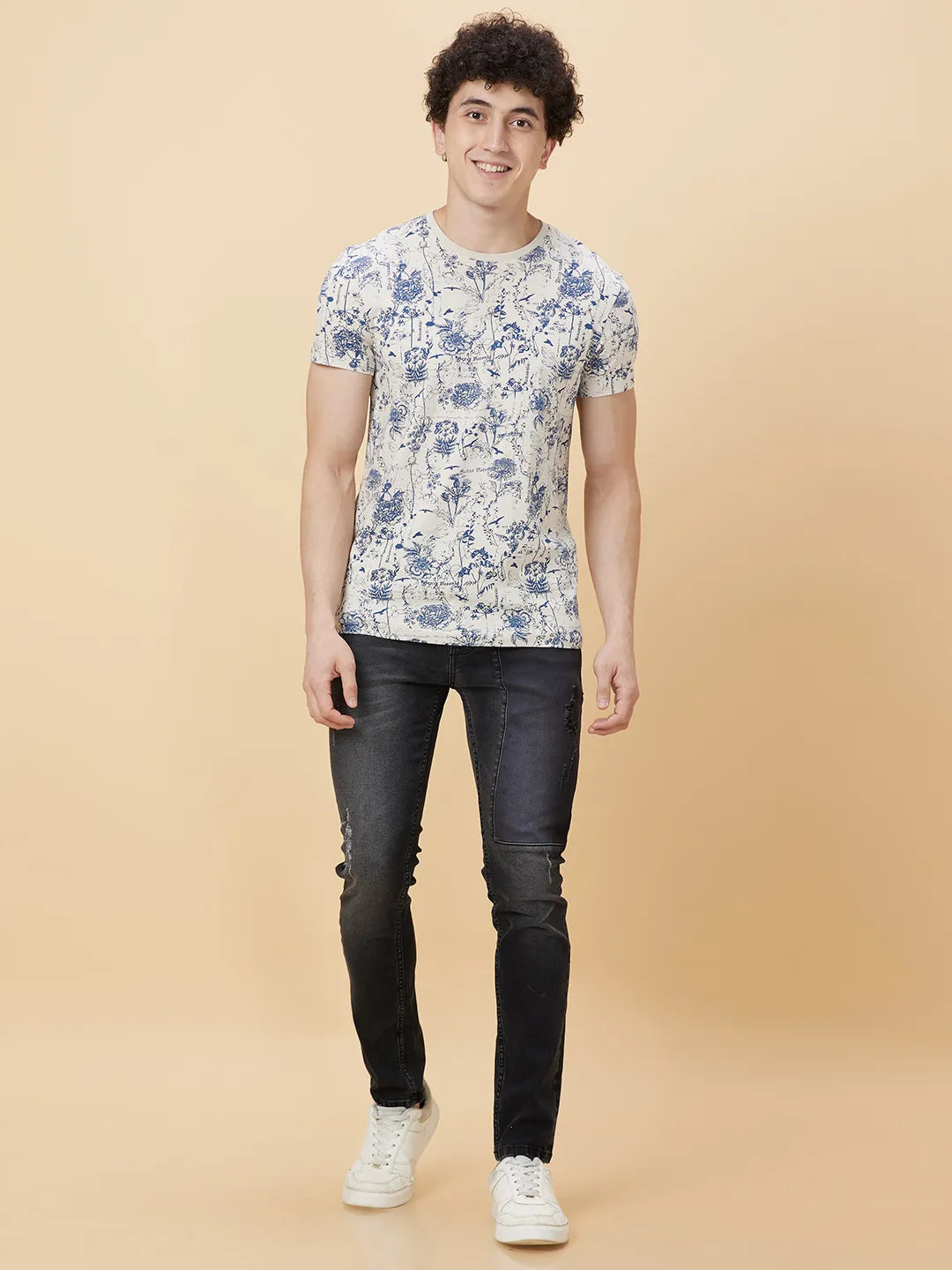 Chalk Regular Fit Round Neck Men's T-Shirt by Being Human Clothing