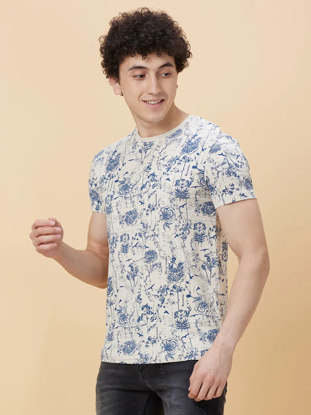 Chalk Regular Fit Round Neck Men's T-Shirt by Being Human Clothing