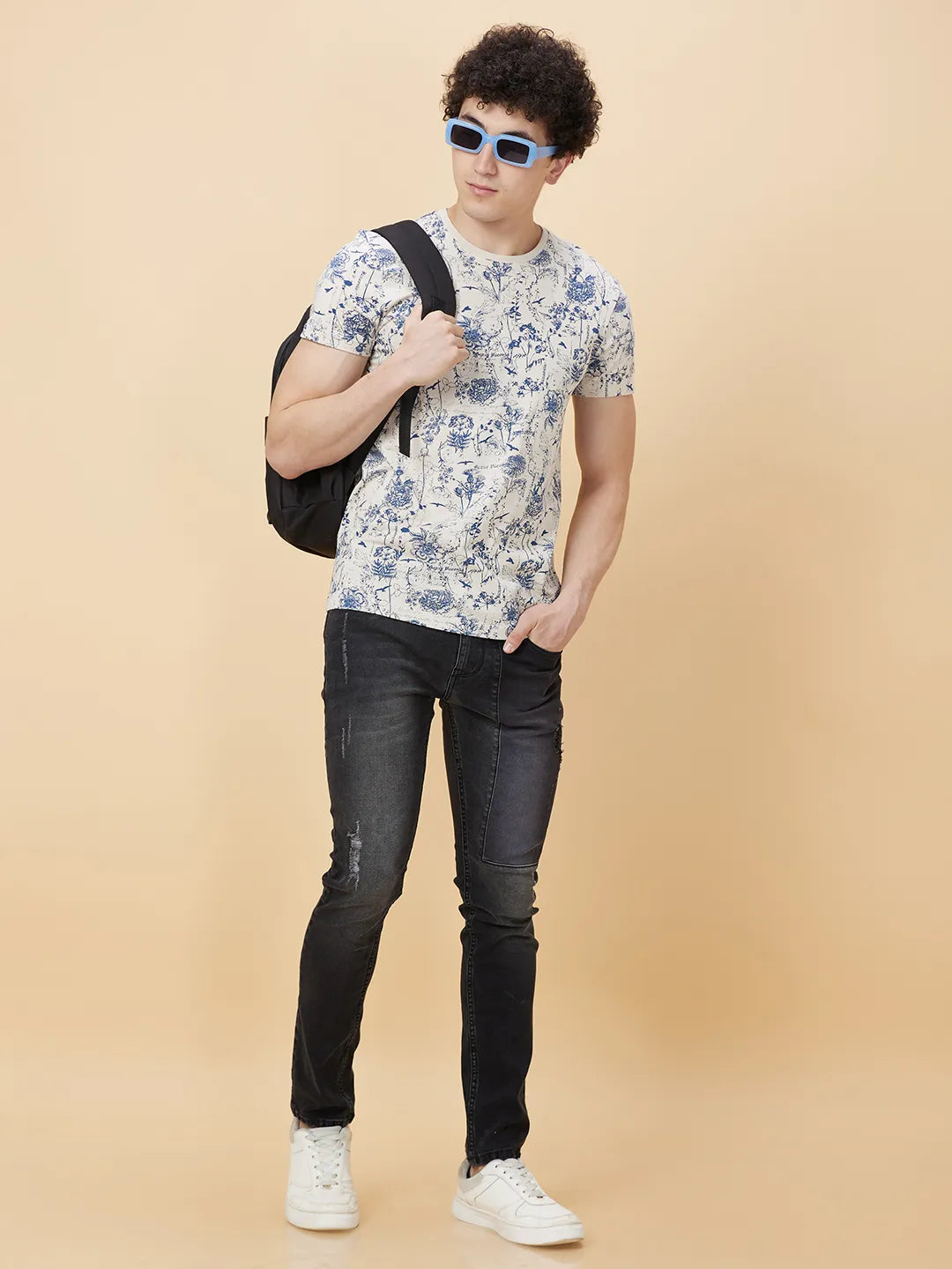 Chalk Regular Fit Round Neck Men's T-Shirt by Being Human Clothing