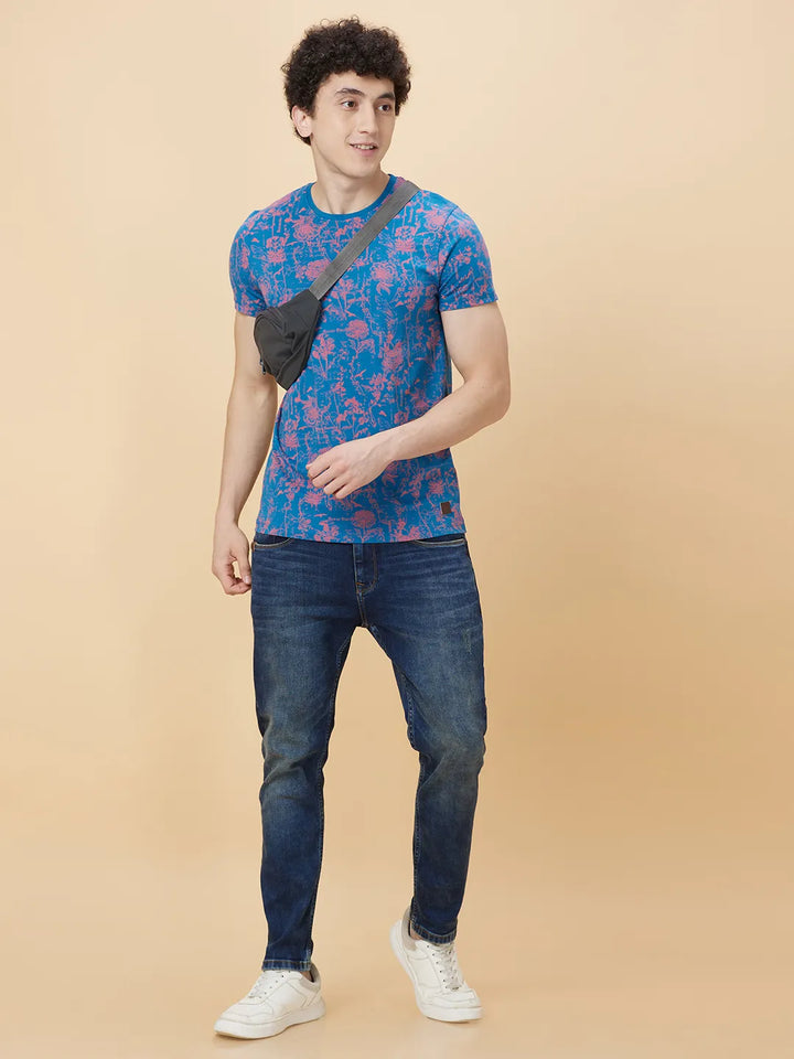 Deep Ocean Regular Fit Round Neck Men's T-Shirt by Being Human Clothing