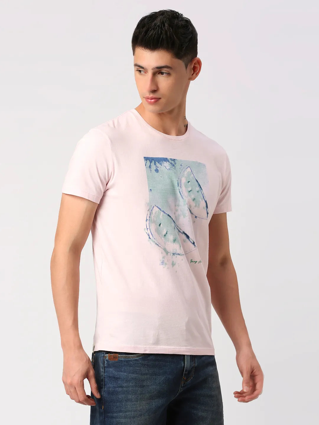 Powder Pink Regular Fit Round Neck Men's T-Shirt by Being Human Clothing