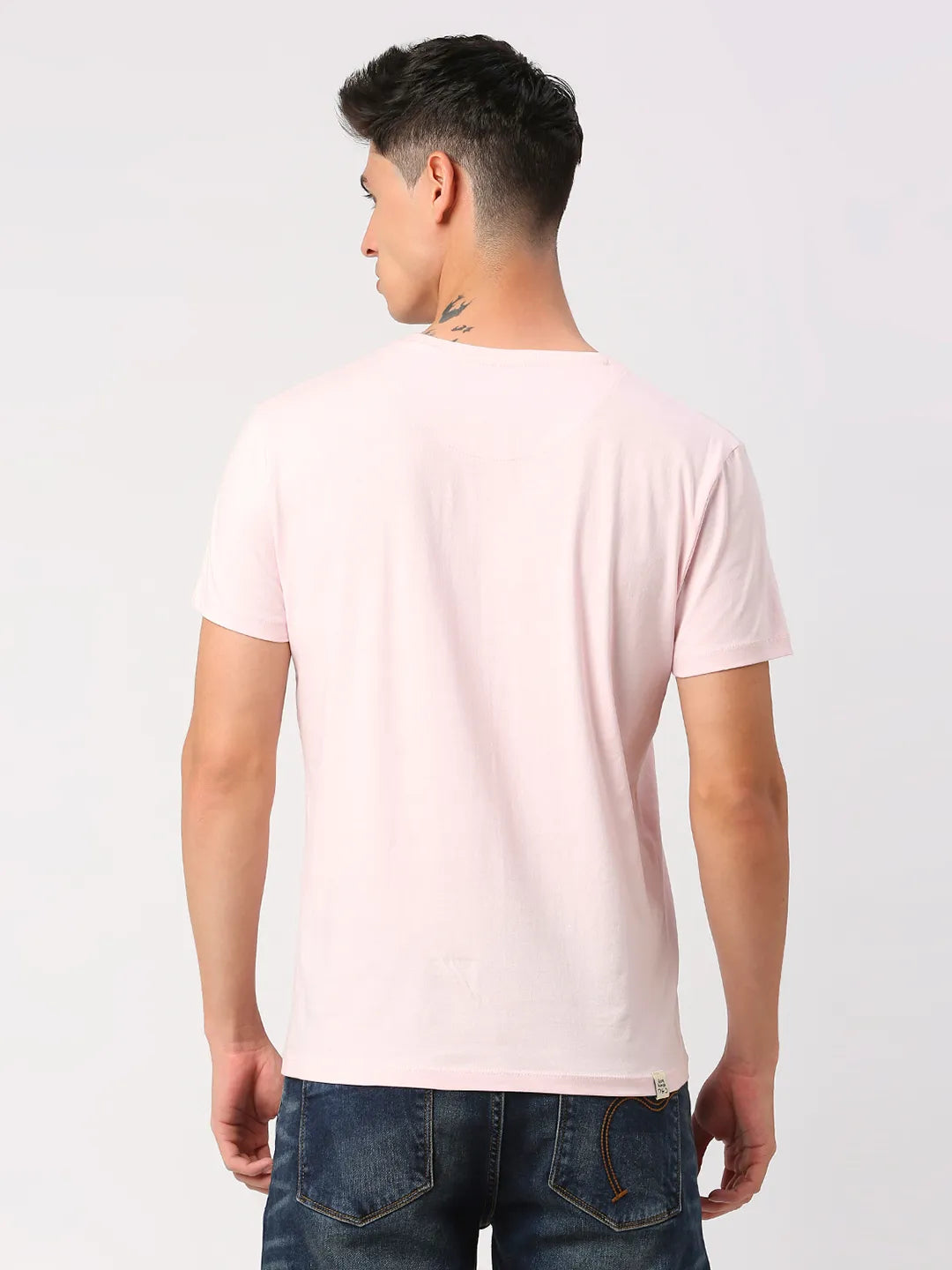 Powder Pink Regular Fit Round Neck Men's T-Shirt by Being Human Clothing