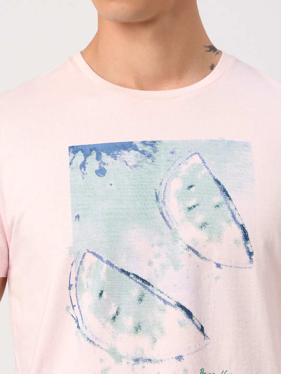 Powder Pink Regular Fit Round Neck Men's T-Shirt by Being Human Clothing