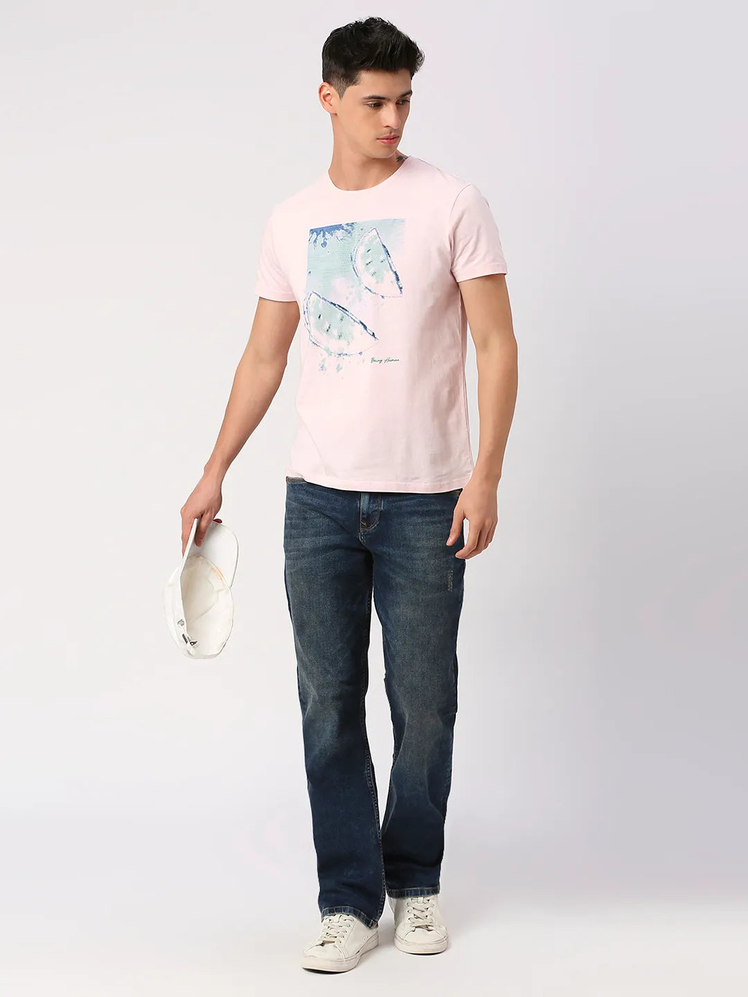 Powder Pink Regular Fit Round Neck Men's T-Shirt by Being Human Clothing