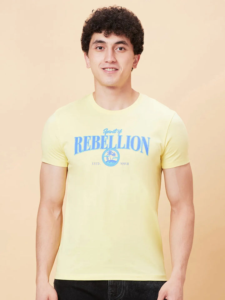 Pale Yellow Regular Fit Round Neck Men's T-Shirt by Being Human Clothing