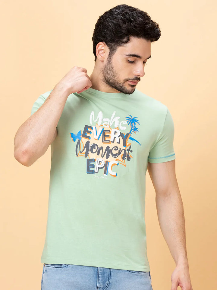 Green Foam Regular Fit Round Neck Men's T-Shirt by Being Human Clothing