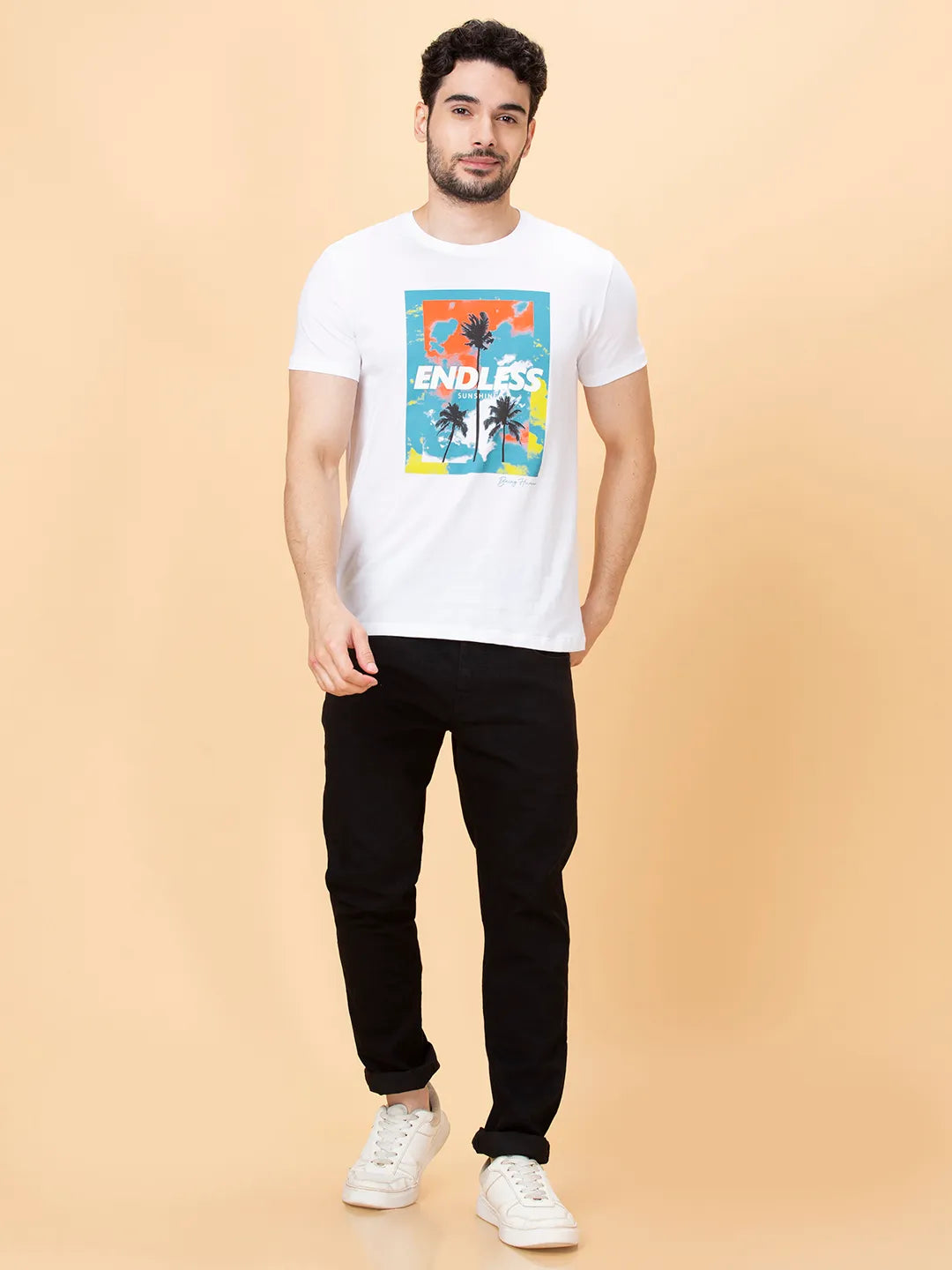 White Slim Straight Fit Men's Short Sleeves T-Shirt by Being Human Clothing