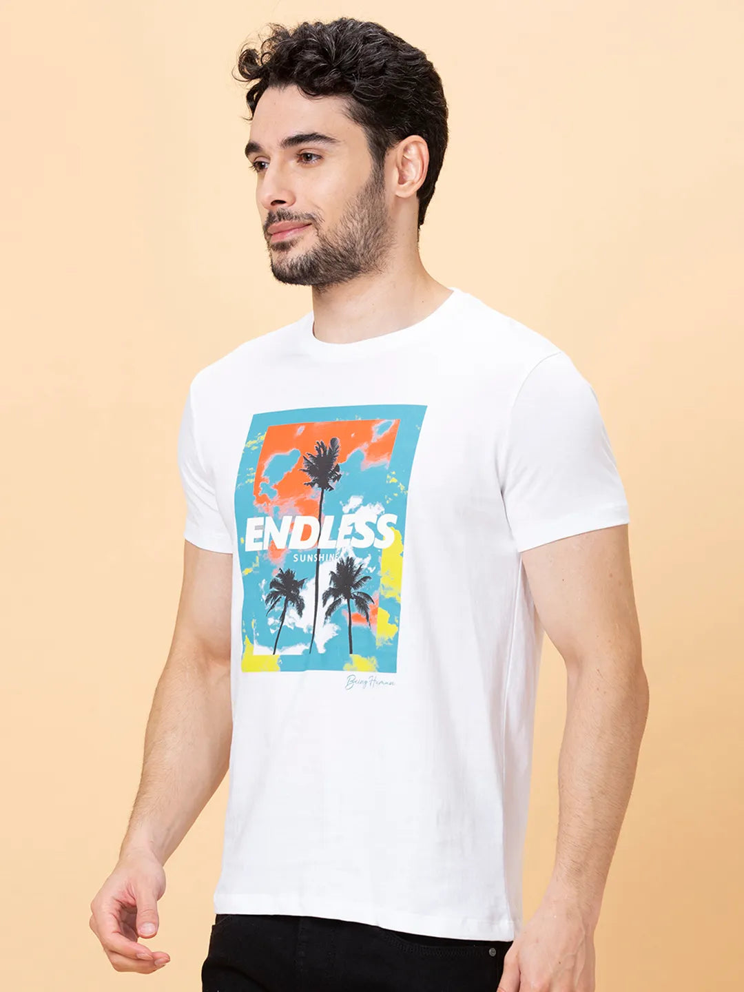 White Slim Straight Fit Men's Short Sleeves T-Shirt by Being Human Clothing