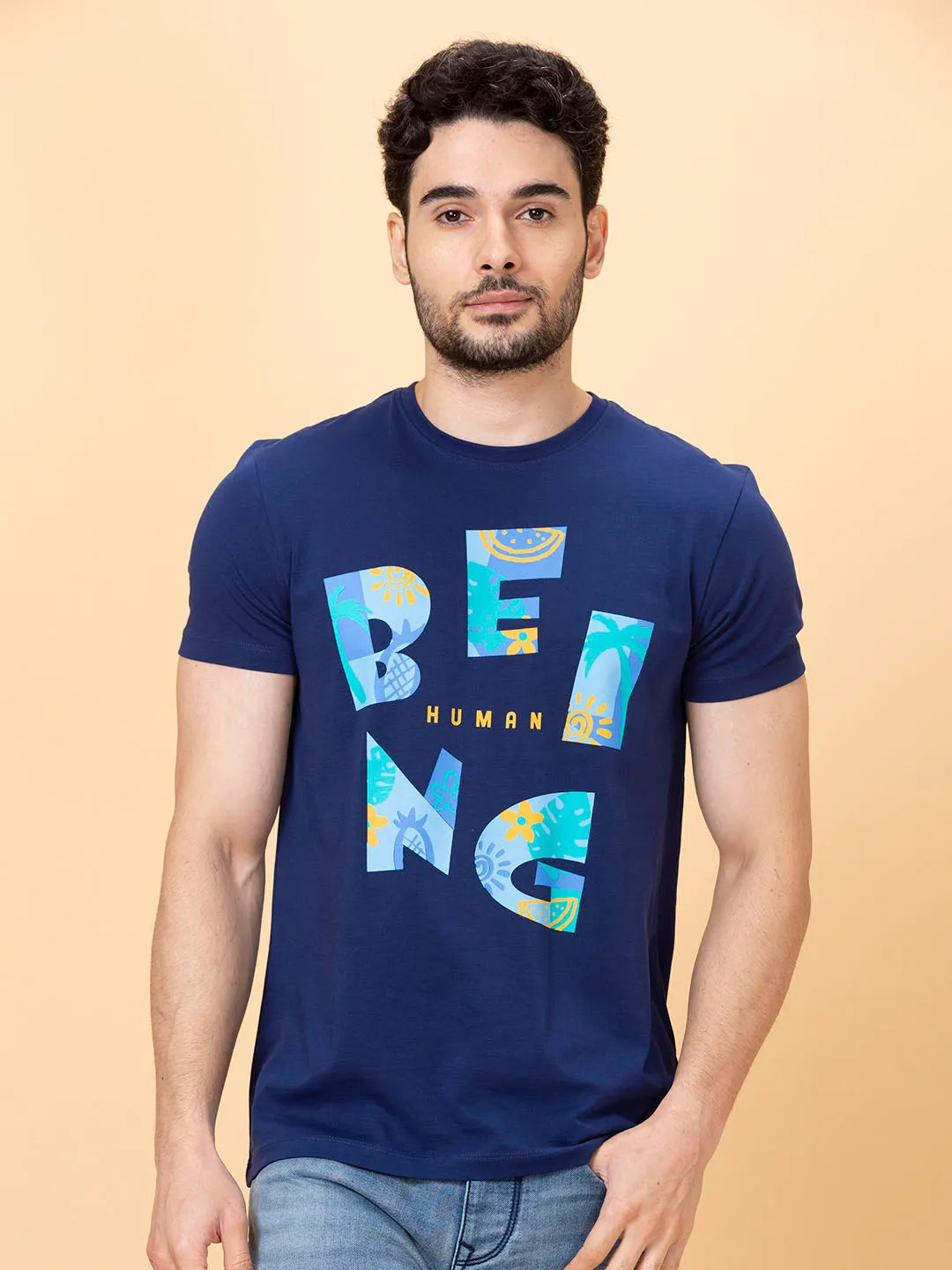 Men None T-Shirts-Navy by Being Human Clothing