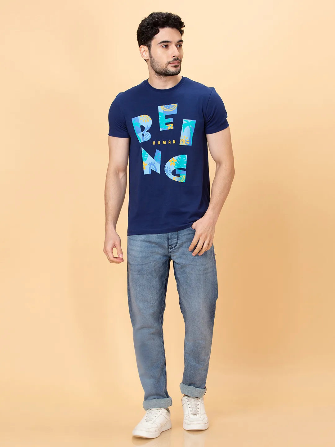 Men None T-Shirts-Navy by Being Human Clothing