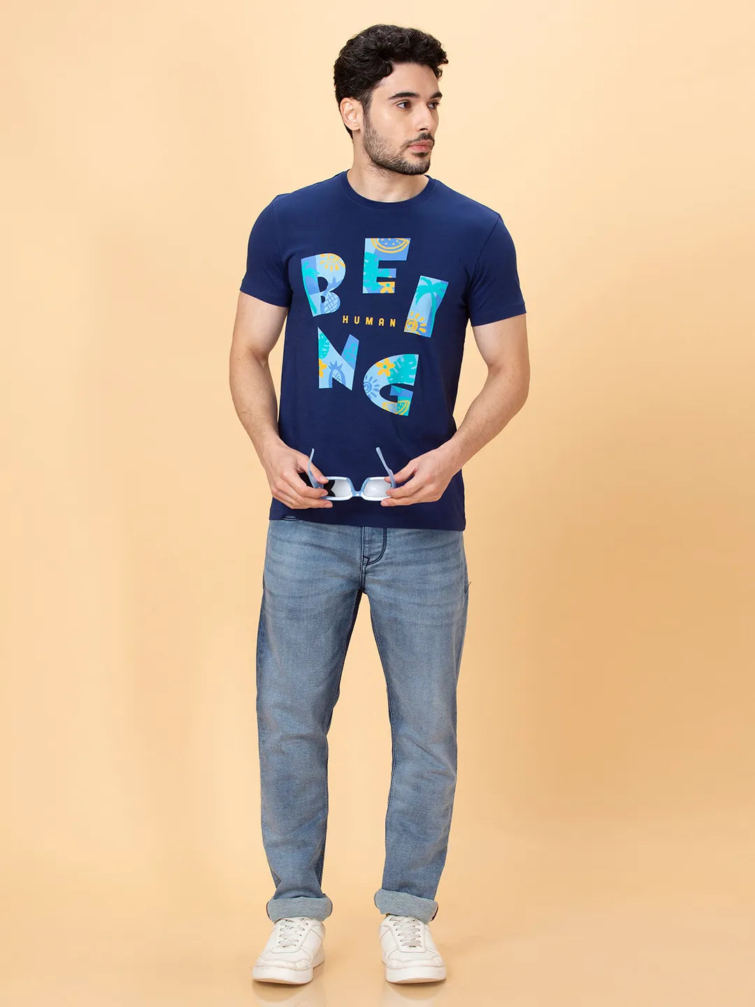 Men None T-Shirts-Navy by Being Human Clothing