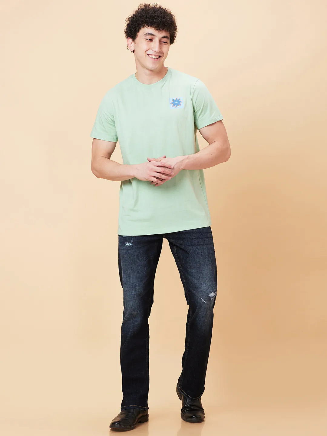 Green Foam Semi Fit Round Neck Men's T-Shirt by Being Human Clothing