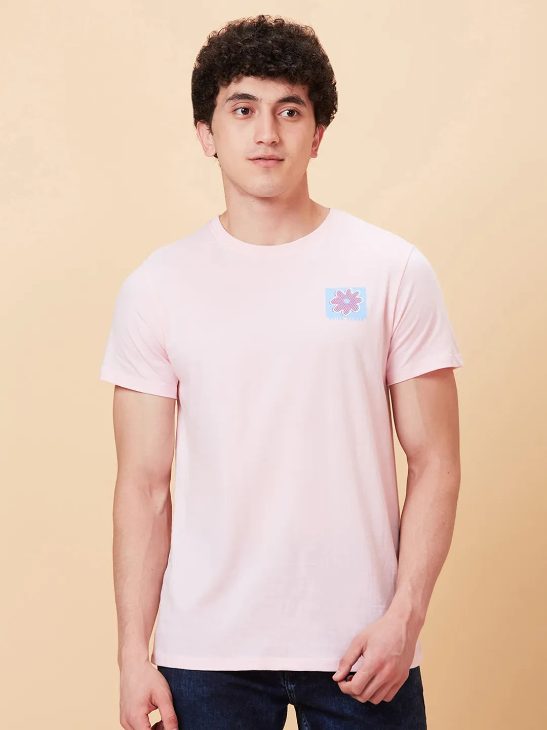 Powder Pink Semi Fit Round Neck Men's T-Shirt by Being Human Clothing