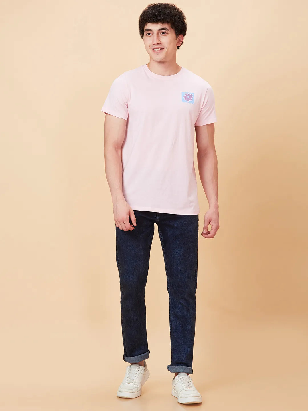 Powder Pink Semi Fit Round Neck Men's T-Shirt by Being Human Clothing