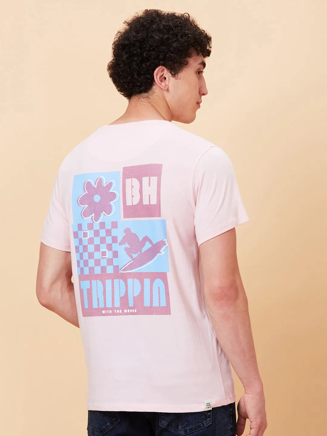 Powder Pink Semi Fit Round Neck Men's T-Shirt by Being Human Clothing