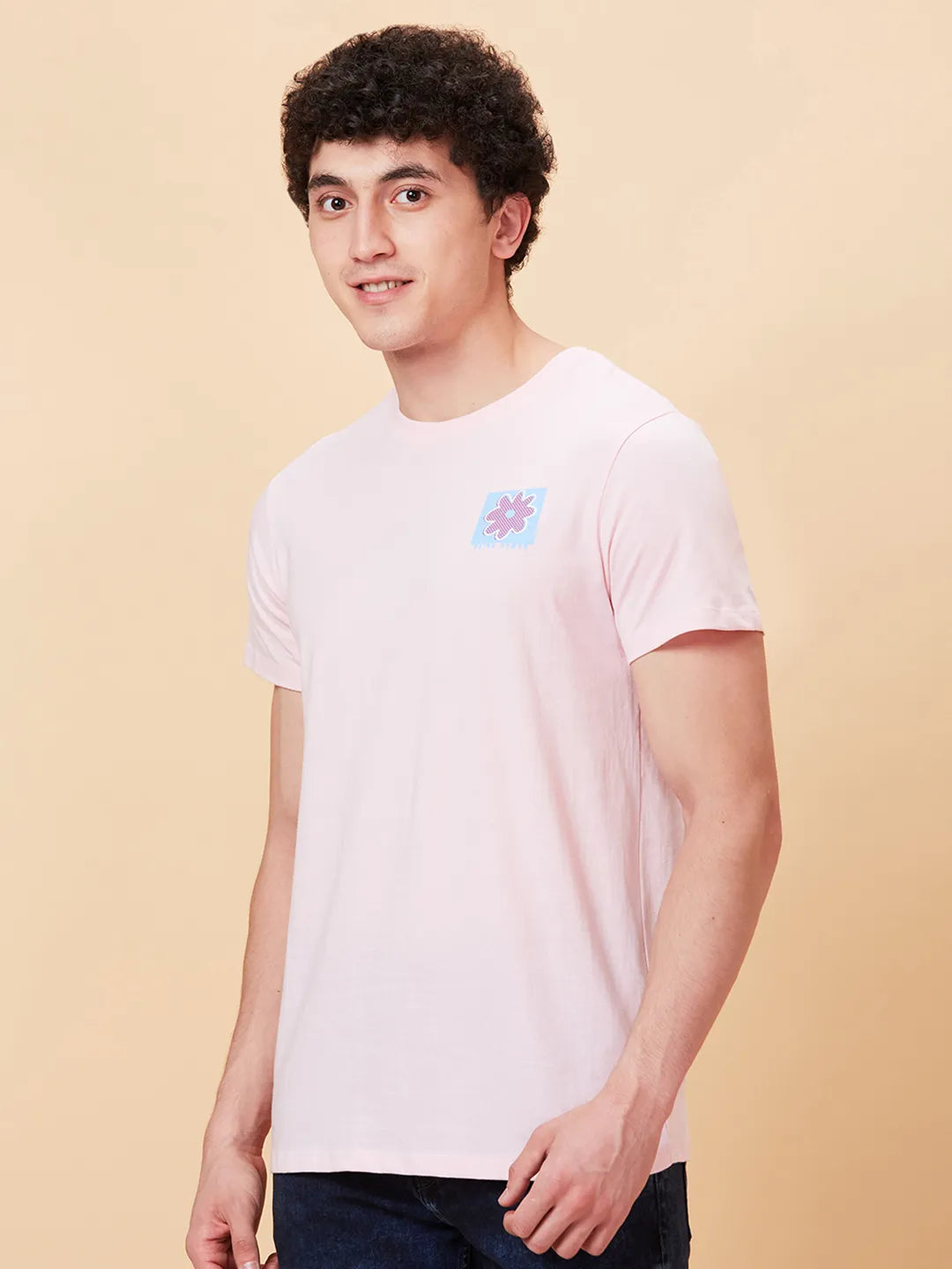 Powder Pink Semi Fit Round Neck Men's T-Shirt by Being Human Clothing