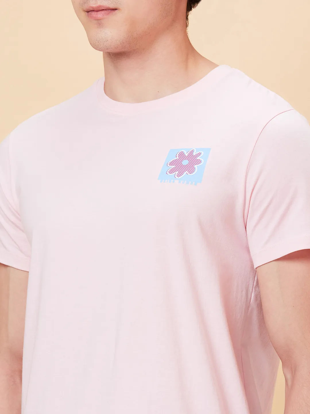Powder Pink Semi Fit Round Neck Men's T-Shirt by Being Human Clothing