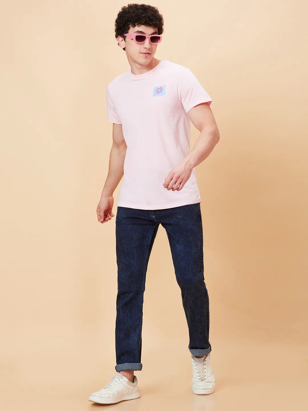 Powder Pink Semi Fit Round Neck Men's T-Shirt by Being Human Clothing