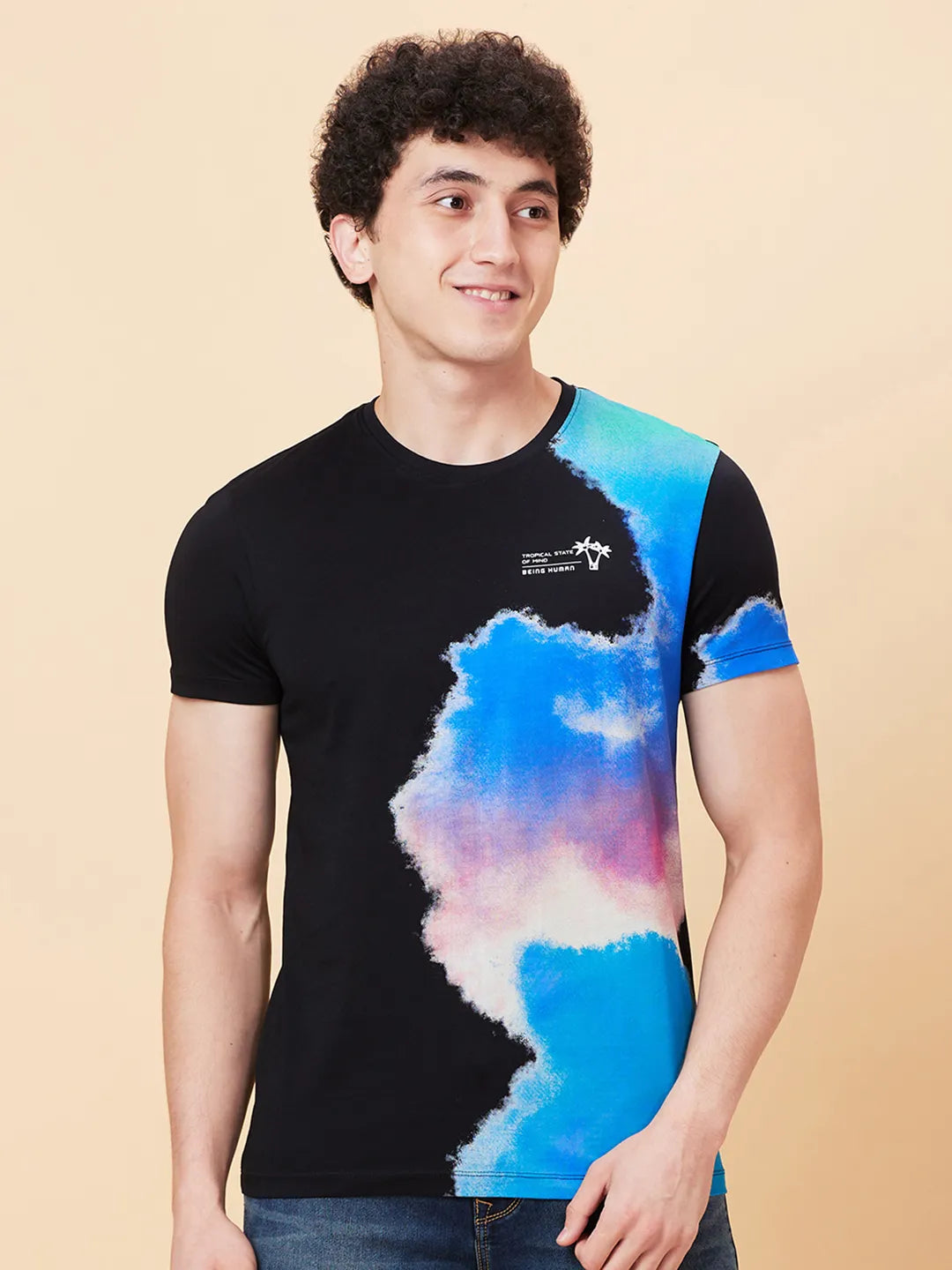 Black Regular Fit Round Neck Men's T-Shirt by Being Human Clothing