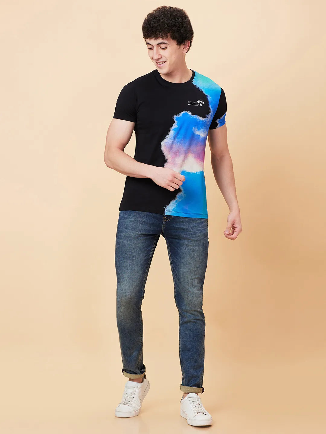 Black Regular Fit Round Neck Men's T-Shirt by Being Human Clothing