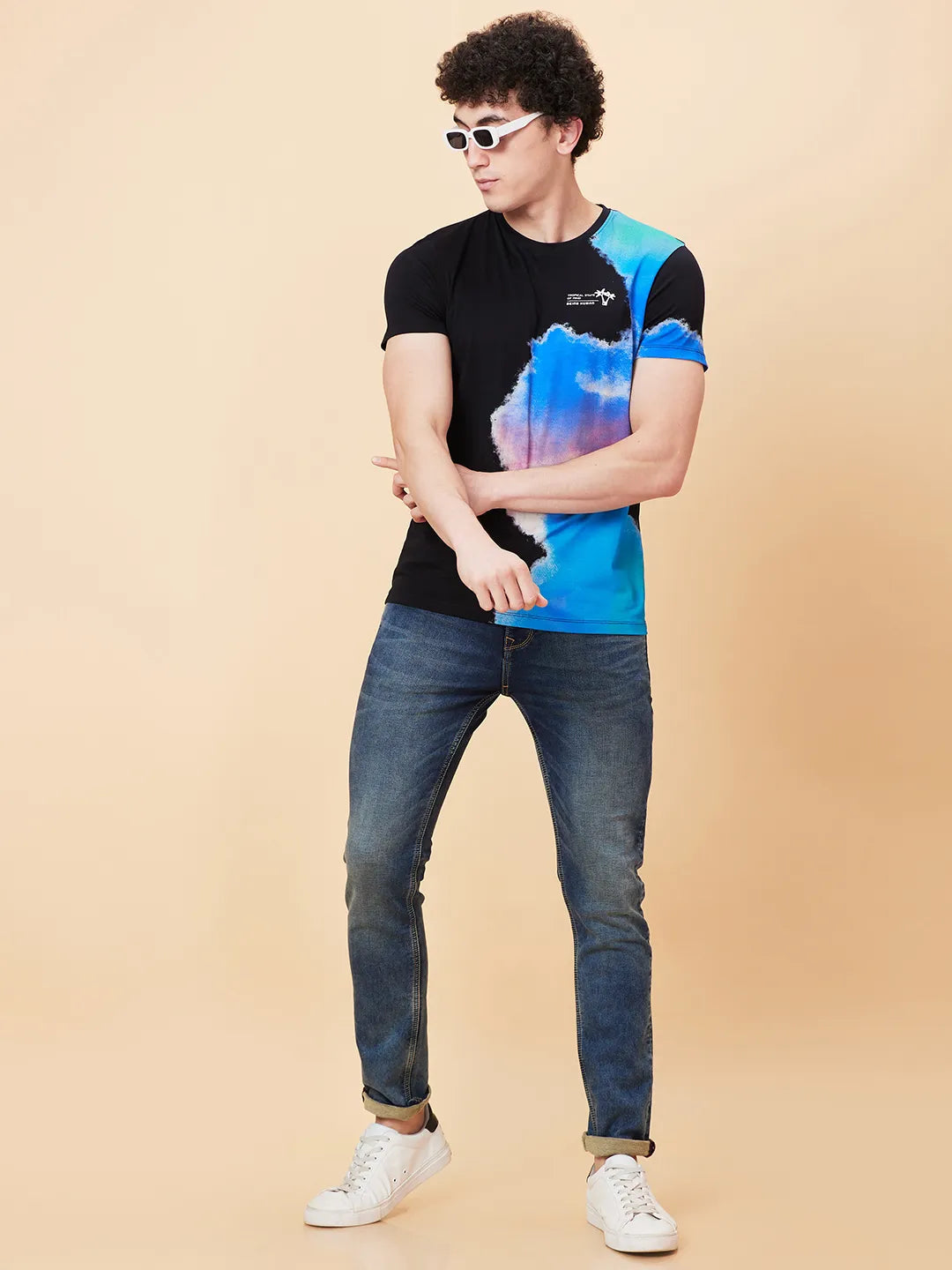 Black Regular Fit Round Neck Men's T-Shirt by Being Human Clothing