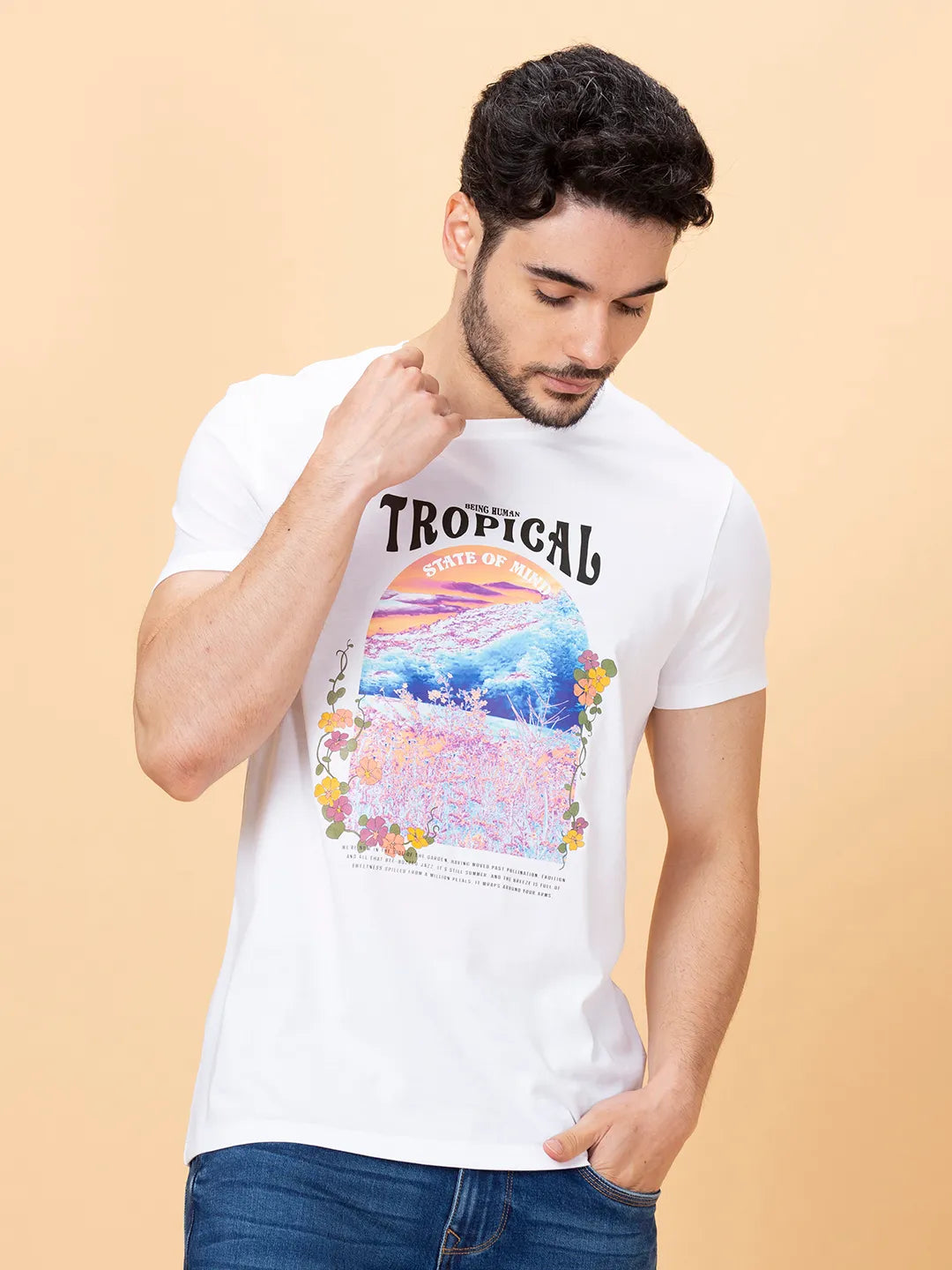 White Regular Fit Men's Short Sleeves T-Shirt by Being Human Clothing