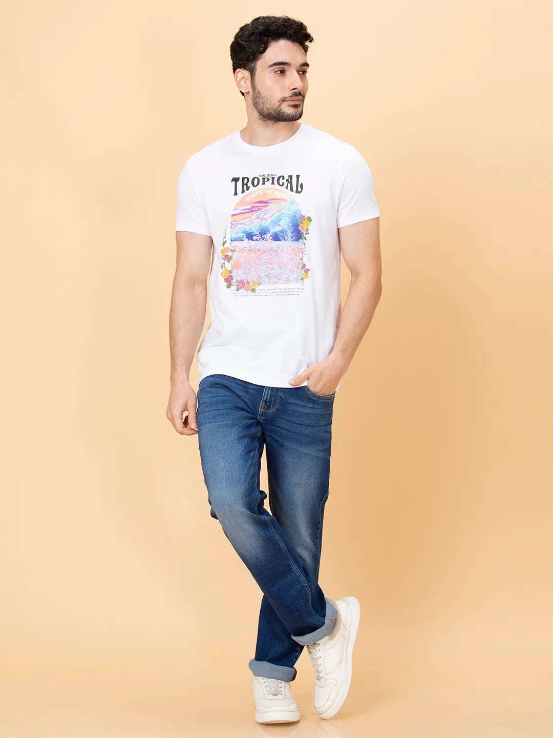 White Regular Fit Men's Short Sleeves T-Shirt by Being Human Clothing