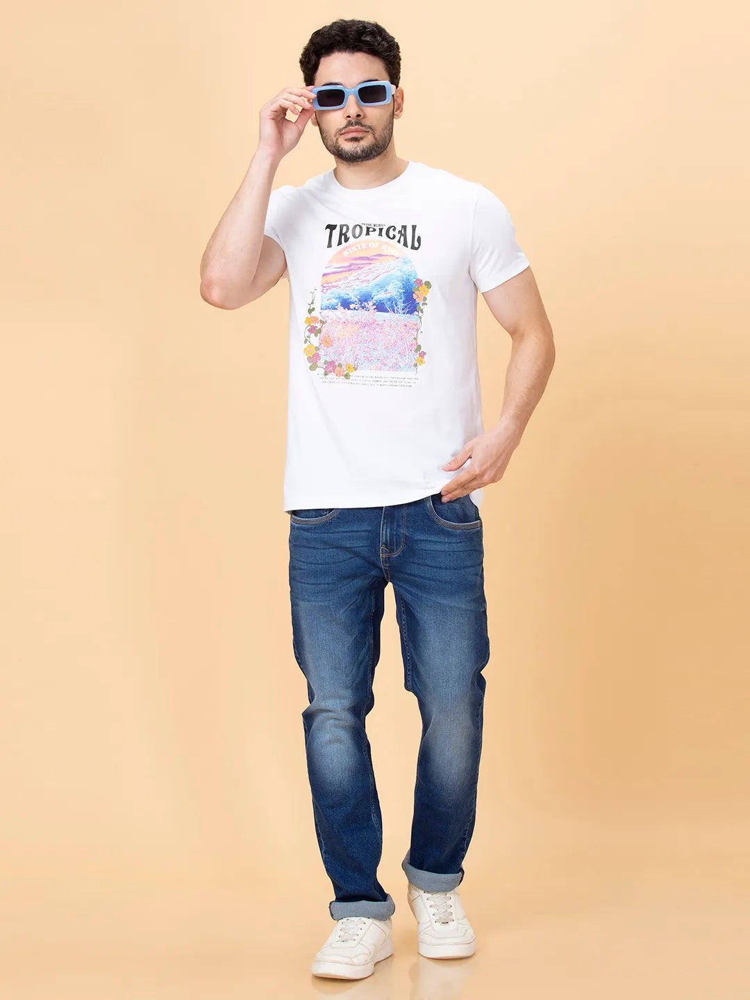 White Regular Fit Men's Short Sleeves T-Shirt by Being Human Clothing